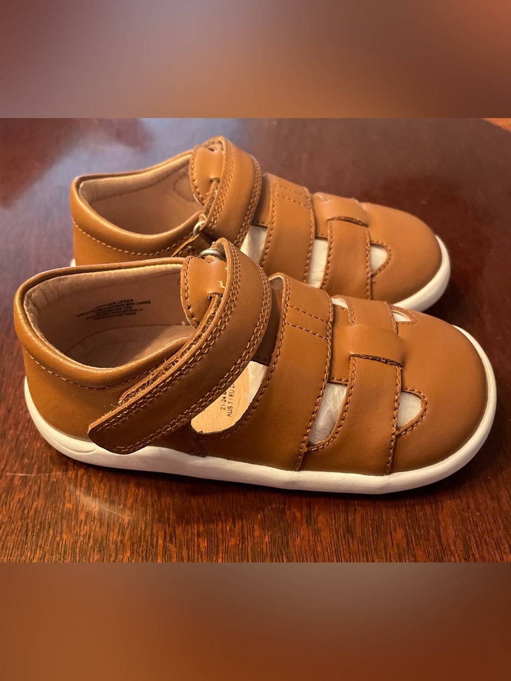 NEW Old Soles Tan/Brown Leather Closed-Toe Kids Sandals with Hook-and-Loop Strap